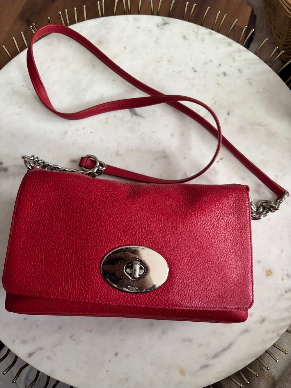 Coach Red Leather Crossbody Bag with Silver Hardware